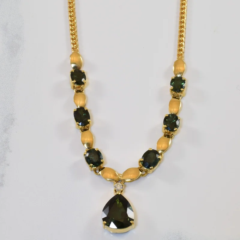 Warding eye necklaces-Green Sapphire & Diamond Necklace | 7.50ctw, 0.06ct | 20" |