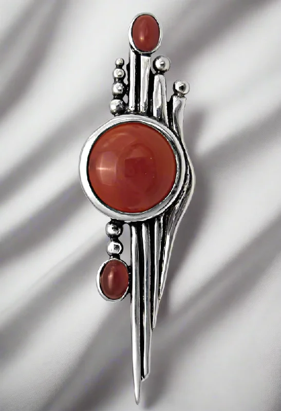 Subtle star brooches-Greek Traditional Brooch in Sterling silver with a Carnelian (K-08)