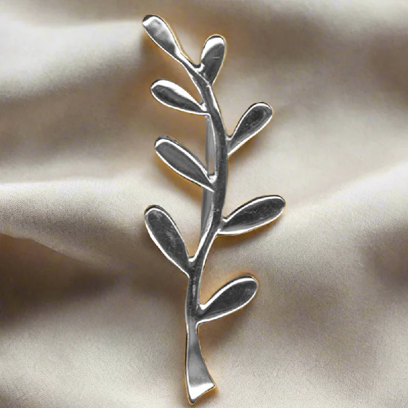 Ornate filigree brooches-Greek Traditional Olive leaf brooch in sterling silver (K-42)