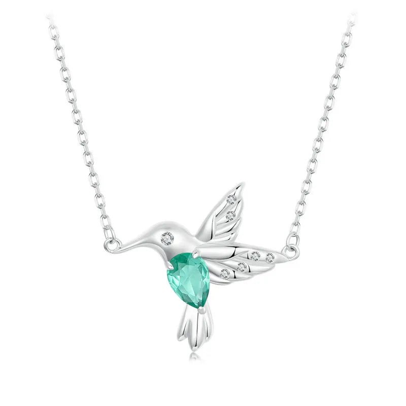 Glossy finish necklaces-Mint Green Diamond Hummingbird Pendant Necklace