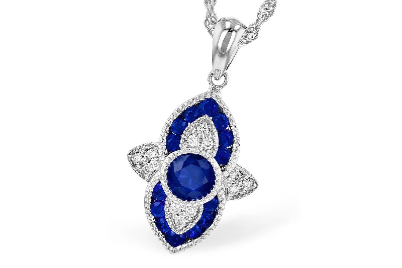 Gem cluster necklaces-14K White Gold Sapphire & Diamond Necklace