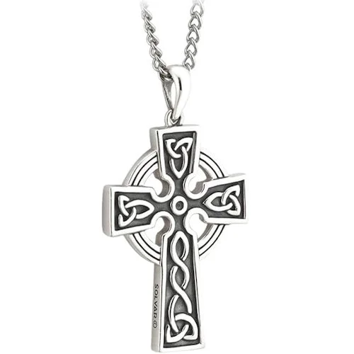 Broad bib necklaces-925 Sterling Silver Celtic Cross Necklace for Men (24" Long Chain, 1-1/4" x 5/6" Crucifix Pendant) - Traditional Irish Jewelry