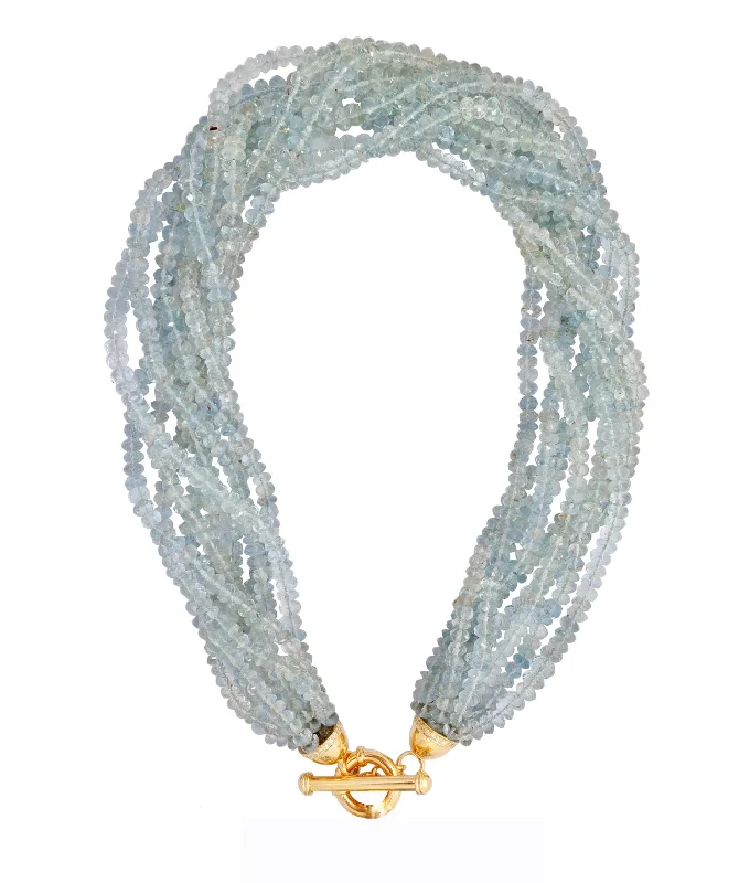 Off-center necklaces-Toggle Necklace - Aquamarine and Diamond  (2217B)