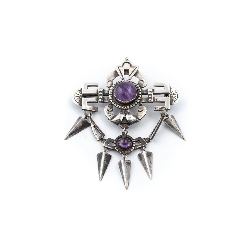 Tarnished silver brooches-Tasselled Amethyst Amulet Brooch