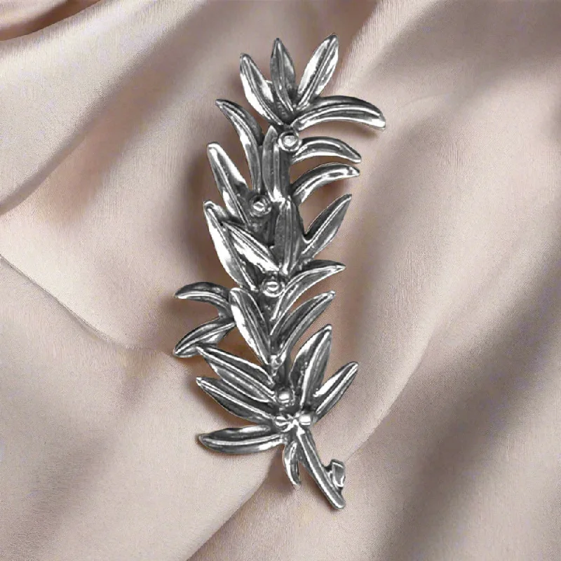 Velvet detail brooches-Greek Traditional Olive leaf brooch in Sterling silver (K-22)