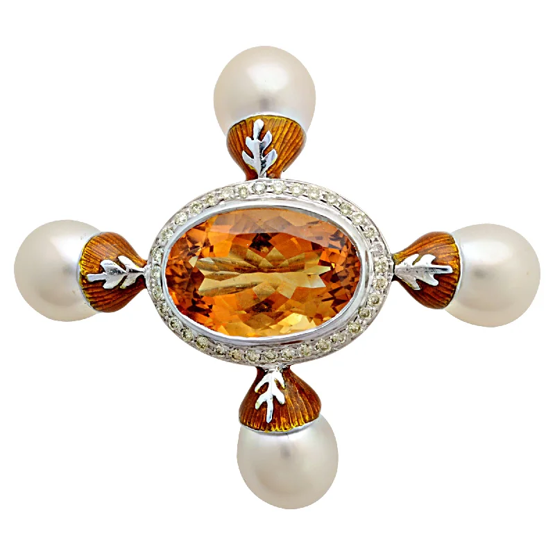 Heritage lock brooches-Brooch- Citrine, South Sea Pearl And Diamond (Enamel) (95FS)