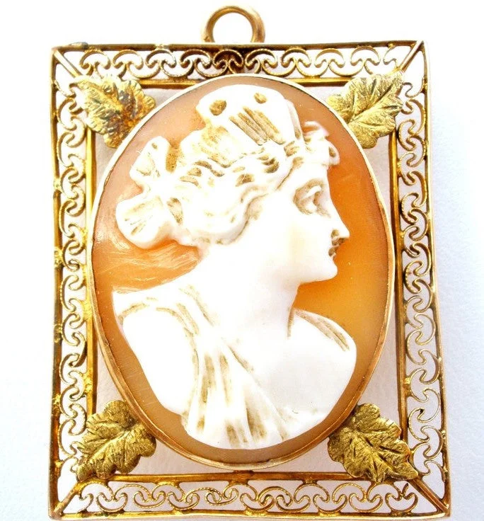 Planetary pin brooches-Cameo Pendant Brooch Victorian 10K Yellow Gold