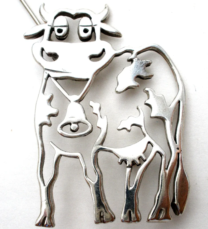 Lavish stone brooches-Vintage Cow Brooch Pin by Frank Chavez