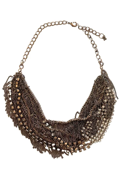 Hematite necklaces-Rhinestone Fringe Necklace