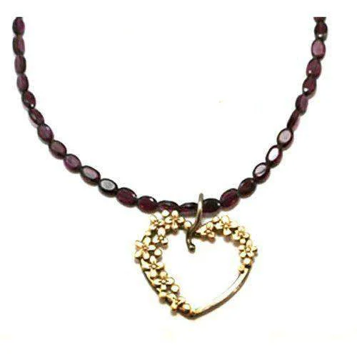 Ripple design necklaces-Silver, 9ct Gold & Garnets Necklace