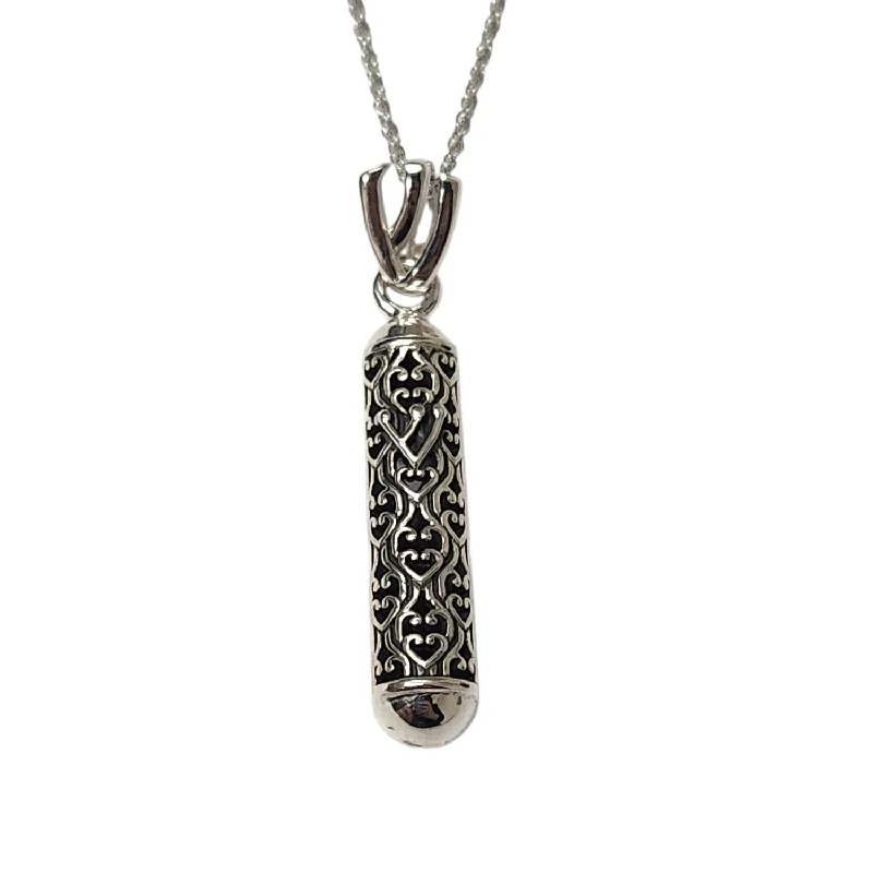 Boho woven necklaces-Sterling Silver Mezuzah Shin Filigree Necklace