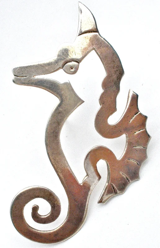 Seraph wing brooches-Taxco Seahorse Pendant Brooch Pin Sterling Silver