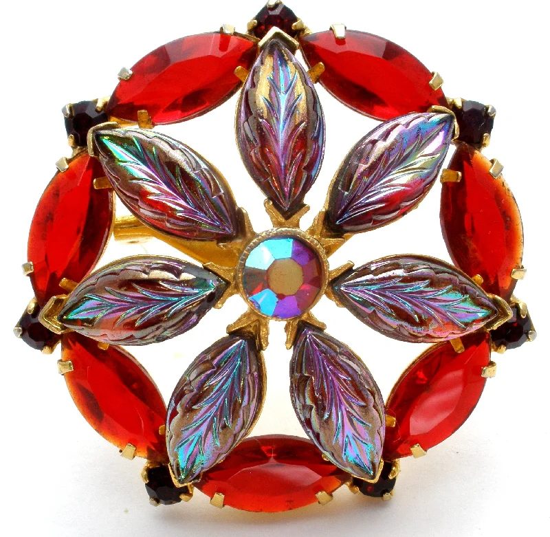 Lavish gem brooches-Vintage Red & Purple Rhinestone Brooch Pin