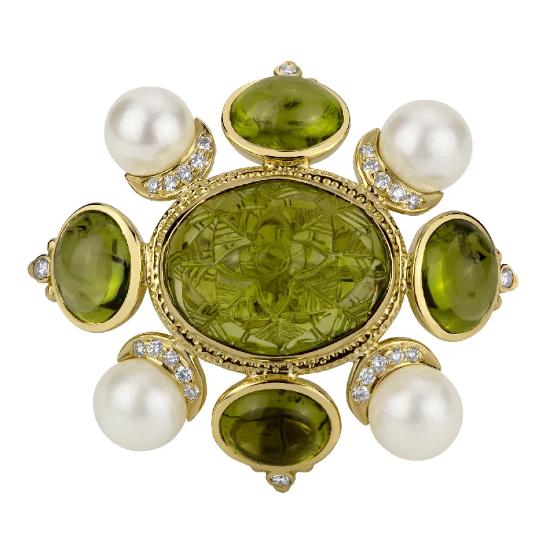 Tri-metal brooches-Brooch - Peridot, Pearl & Diamond (1840B)