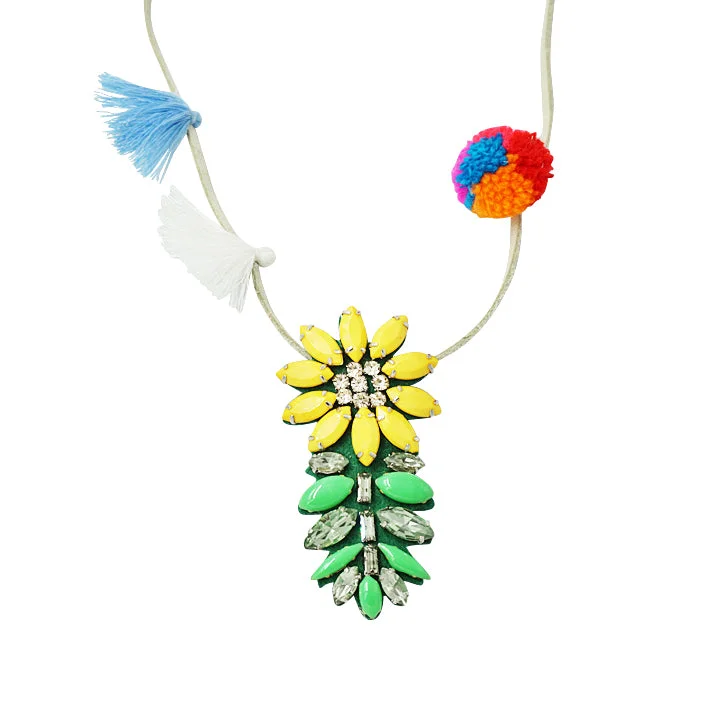 Burnished bronze necklaces-Yellow Daisy Kids Pom Pom Necklace