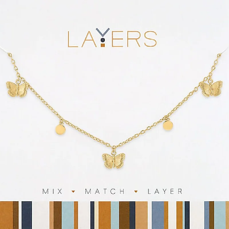 Diamond shape necklaces-Center Court : Gold Multi Petite Butterflies Layers Necklace