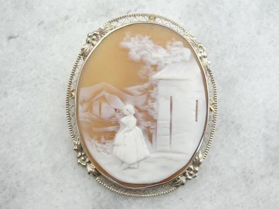 Off-center brooches-Landscape with Figure Cameo Brooch