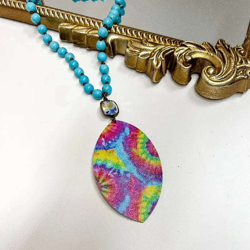 Plated silver necklaces-Pink Panache | Turquoise Beaded Tie Dye Necklace with AB Cushion Cut Crystal