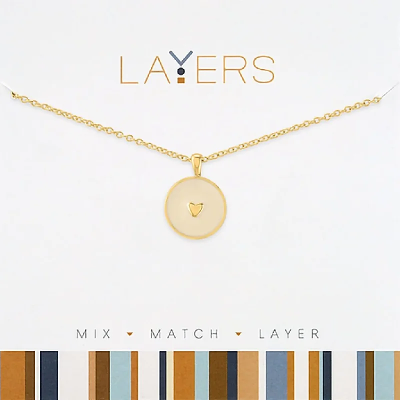 Detailed filigree necklaces-Center Court : Gold Round Heart Disc Layers Necklace