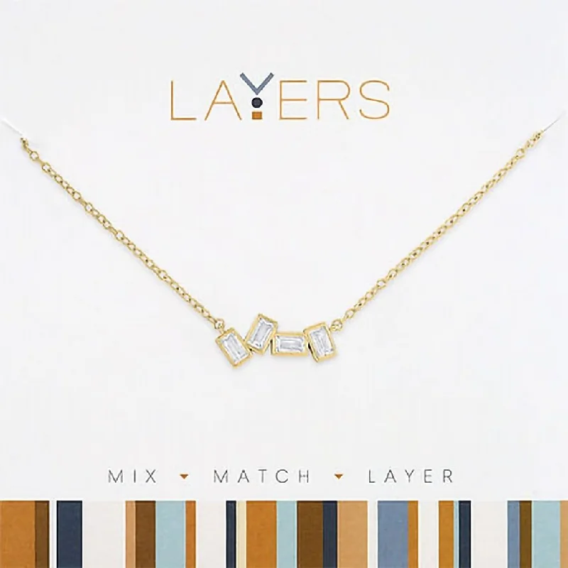 Clean-line necklaces-Center Court : Gold Crystal Cluster Layers Necklace