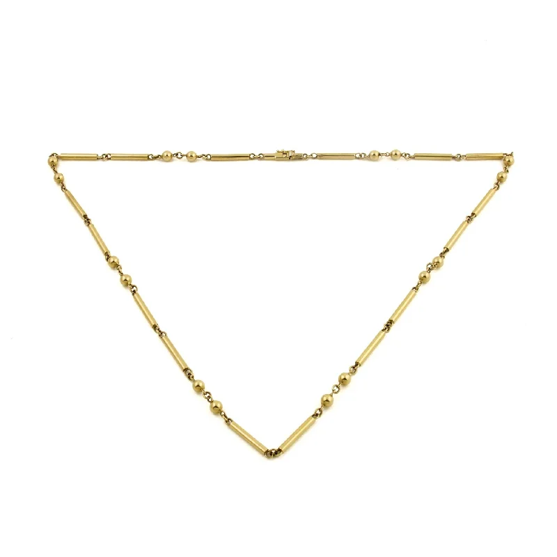 Heritage style necklaces-14k Yellow Gold Bead & Cylinder Link Chain Necklace