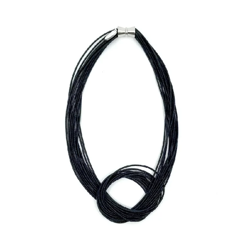 Reef knot necklaces-Black Piano Wire Knot Necklace