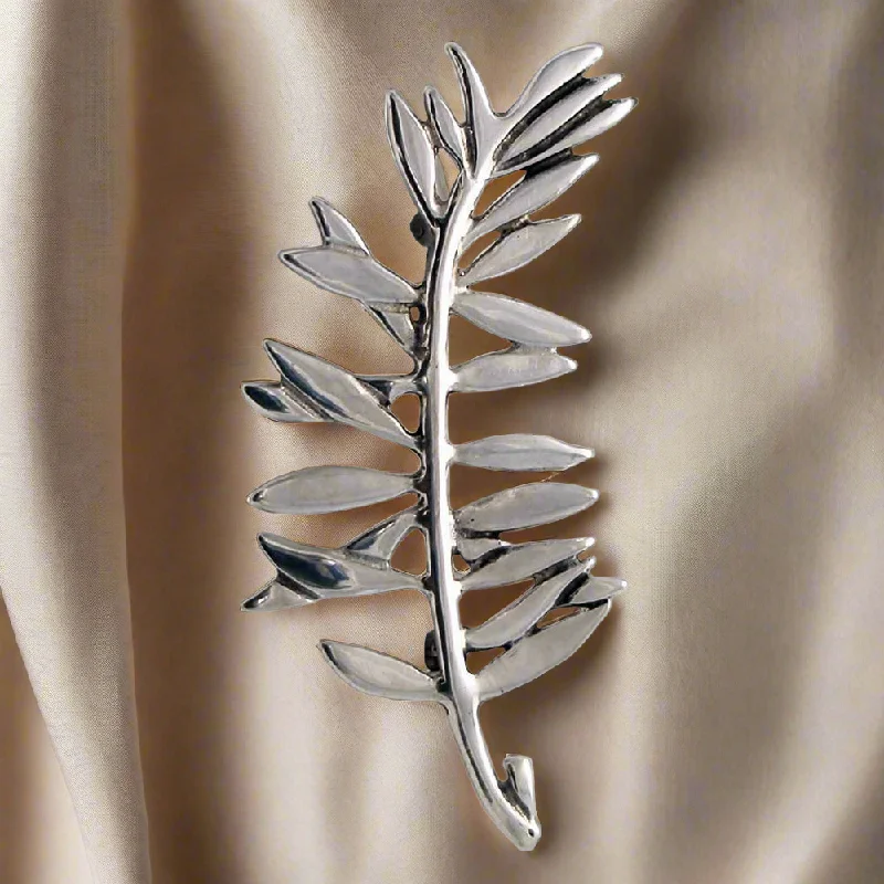 Vine motif brooches-Greek Traditional Olive leaf brooch in sterling silver (K-20)