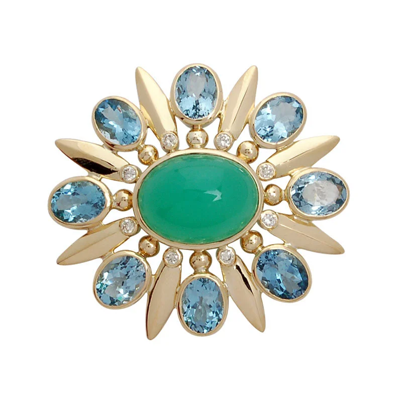 Detailed accent brooches-Brooch- Aquamarine, Chrysoprase And Diamond (1281E)