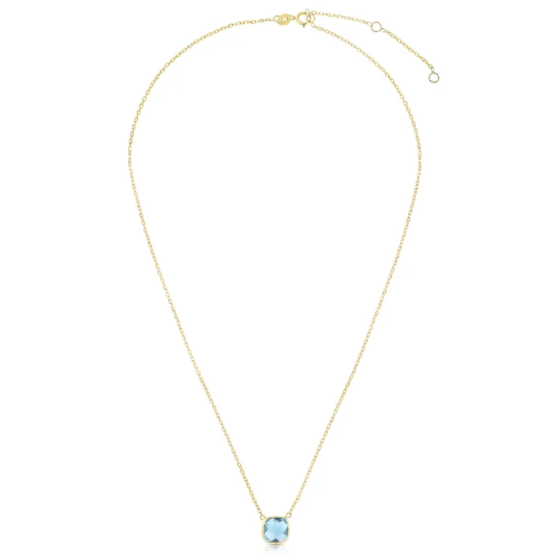 Detailed filigree necklaces-14K Gold Blue Topaz Cushion Solitiare Necklace