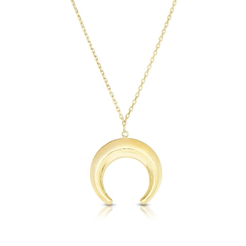 Hematite necklaces-14K Gold Puffed Crescent Necklace