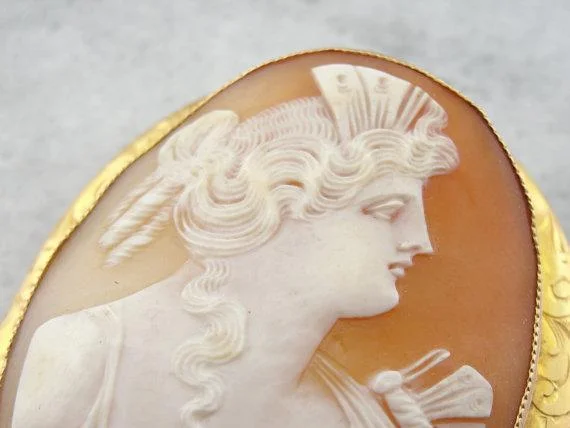 Flapper deco brooches-Over-sized Shell Cameo Brooch from Early 1900's