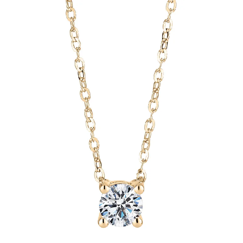 Chained layer necklaces-Premium Lab-Grown Diamond, 0.25 carat round brilliant solitaire necklace in 10 carat yellow gold