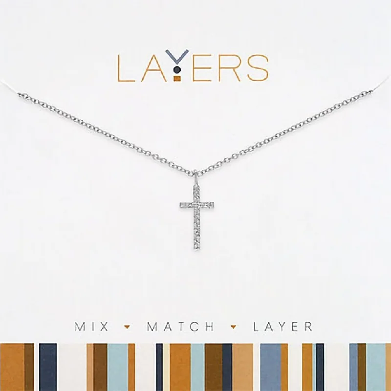 Smoky quartz necklaces-Center Court : Silver Hammered Cross Layers Necklace