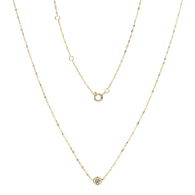 Radiant gem necklaces-Premium Lab-Grown Diamond, 0.10 carat round brilliant solitaire necklace in 10 carat yellow gold