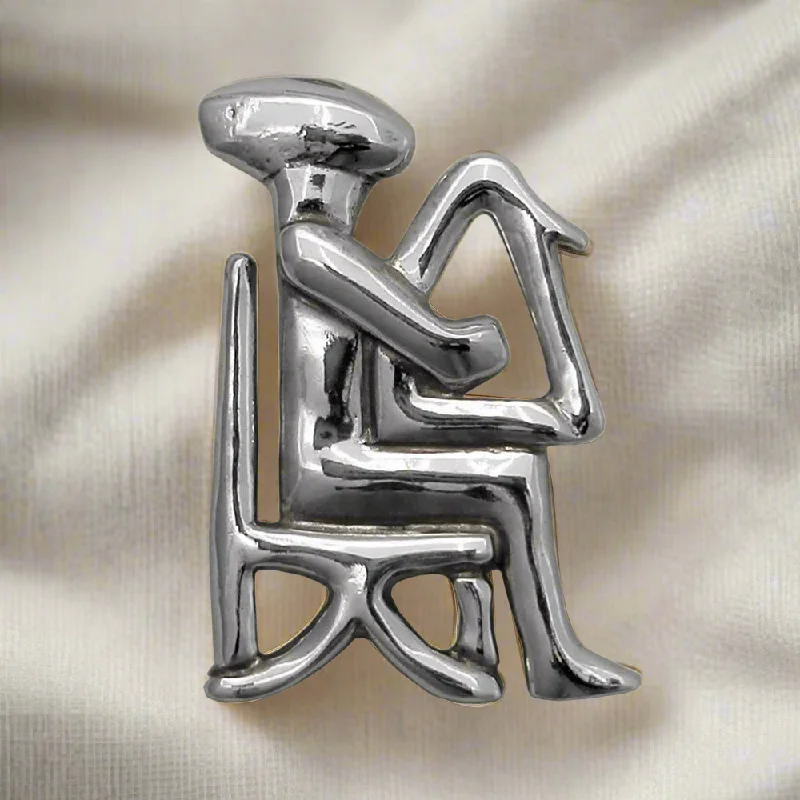 Shining crystal brooches-The Harp player from Keros brooch in sterling Silver, Cycladic brooch (K-51)