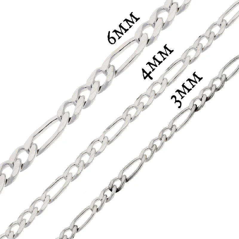 Swinging gem necklaces-Diamond-Cut 6mm Wide Sterling Silver Figaro Chain Necklace Italian