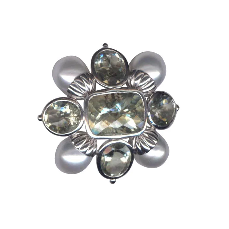 Georgian style brooches-Brooch- Green Quartz And S.S. Pearl  (116IS)