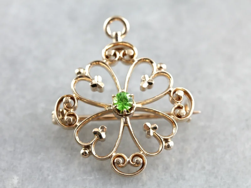 Warding eye brooches-Vintage Demantoid Garnet Ornate Gold Brooch or Pendant