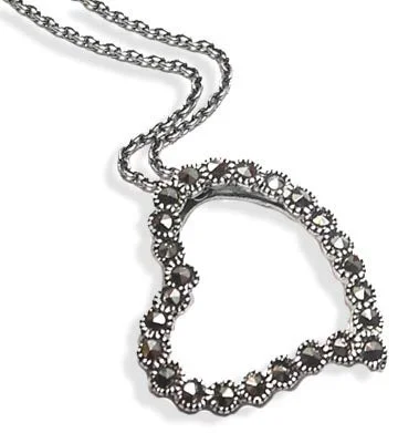 Futuristic necklaces-Sterling Silver Open Marcasite Heart Pendant 18" Necklace