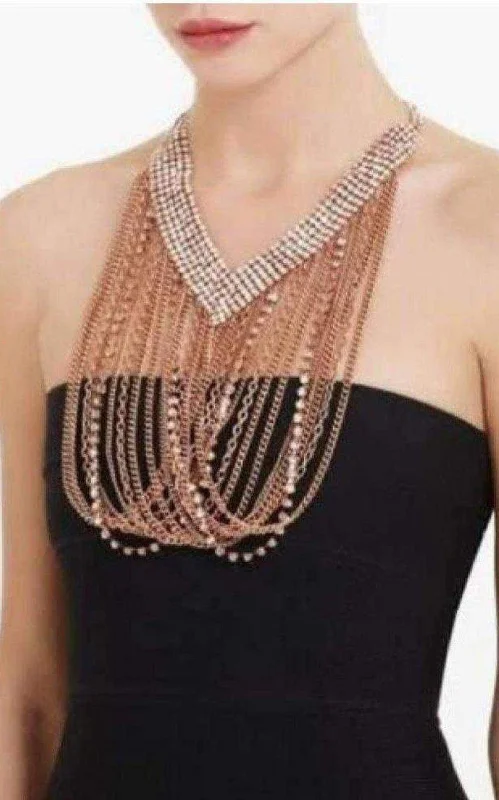 Tourmaline necklaces-Draped Chain Rhinestone Necklace