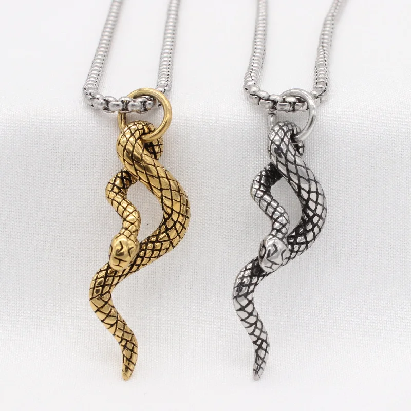 Stamped coin necklaces-Men's Punk Snake Pendant Chain Necklace