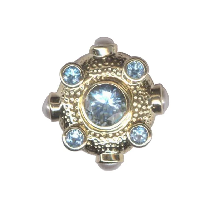 Bold enamel brooches-Brooch- Blue Topaz And F.W. Pearl  (2146B)