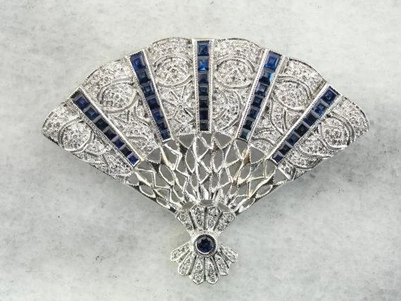 Star sign brooches-Sapphire and Diamond Fan Brooch