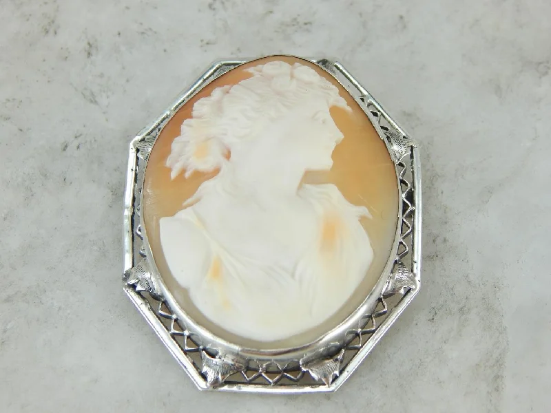 Neon bead brooches-Vintage Sterling Silver Cameo Brooch