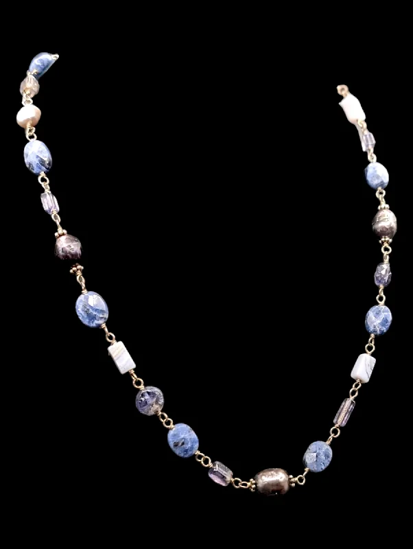 Full moon necklaces-Vintage Silpada Sterling Silver Sodalite Blue Lace Chalcedony Pearl Necklace