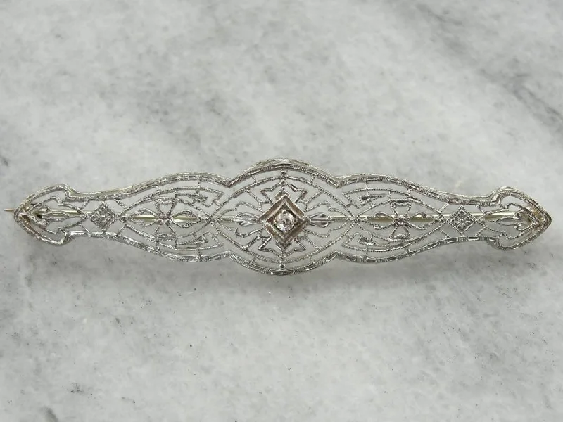 Jasper inlay brooches-Antique Edwardian, Diamond Filigree Brooch