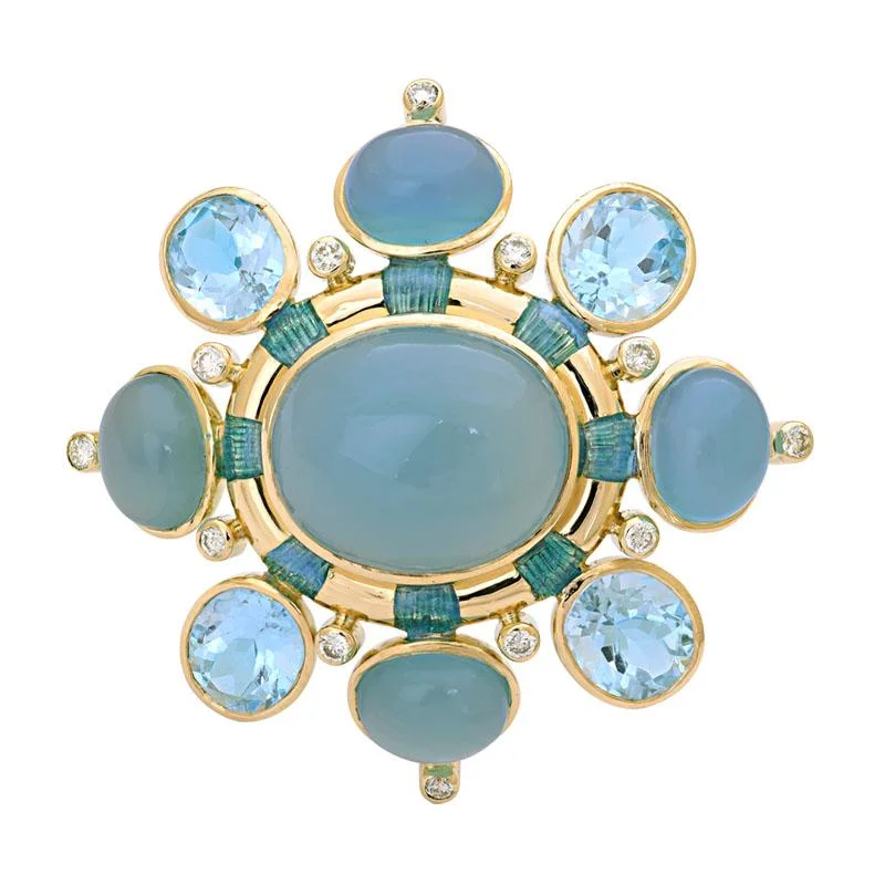 Woven motif brooches-Brooch- Chalcedony, Blue Topaz and Diamond (Enamel)  (1861A)