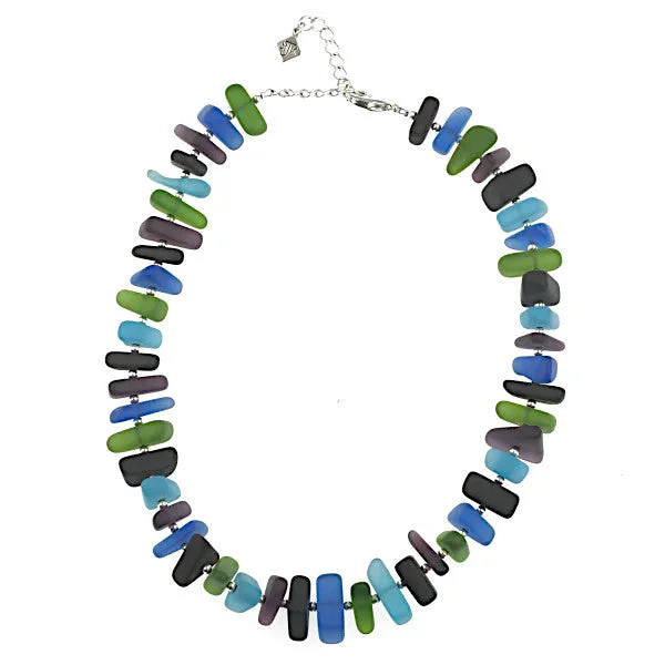 Tri-metal necklaces-Matte Glass Necklace - Blue Jewel Tones