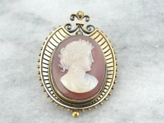 Lotus brooches-Victorian Sardonyx Cameo Brooch Pendant