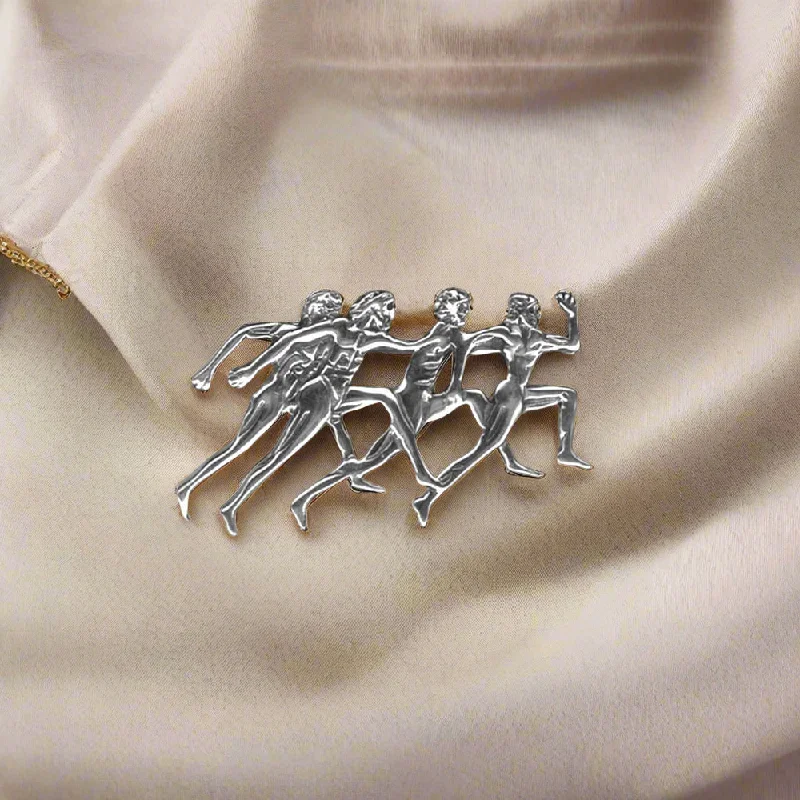 Woven motif brooches-Greek Olympic Runners Brooch in Sterling Silver (K-75)